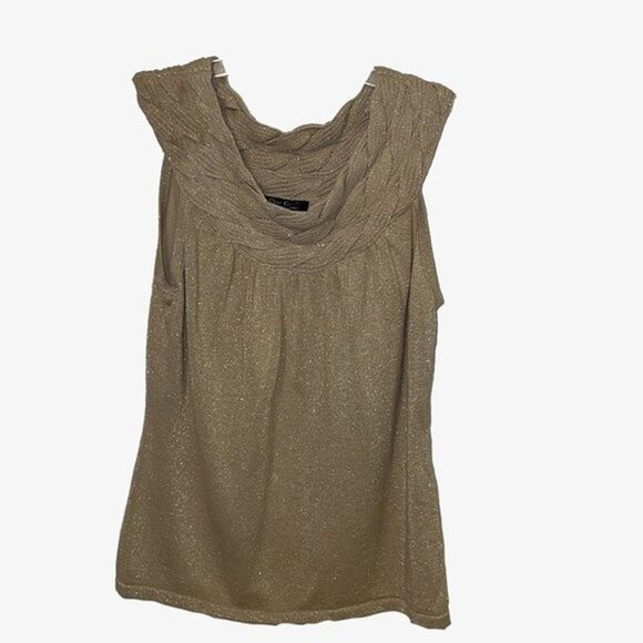 C'est City an August Silk Gold Sweater Womens Large Cotton Sleeveless Knit NEW - Picture 1 of 11